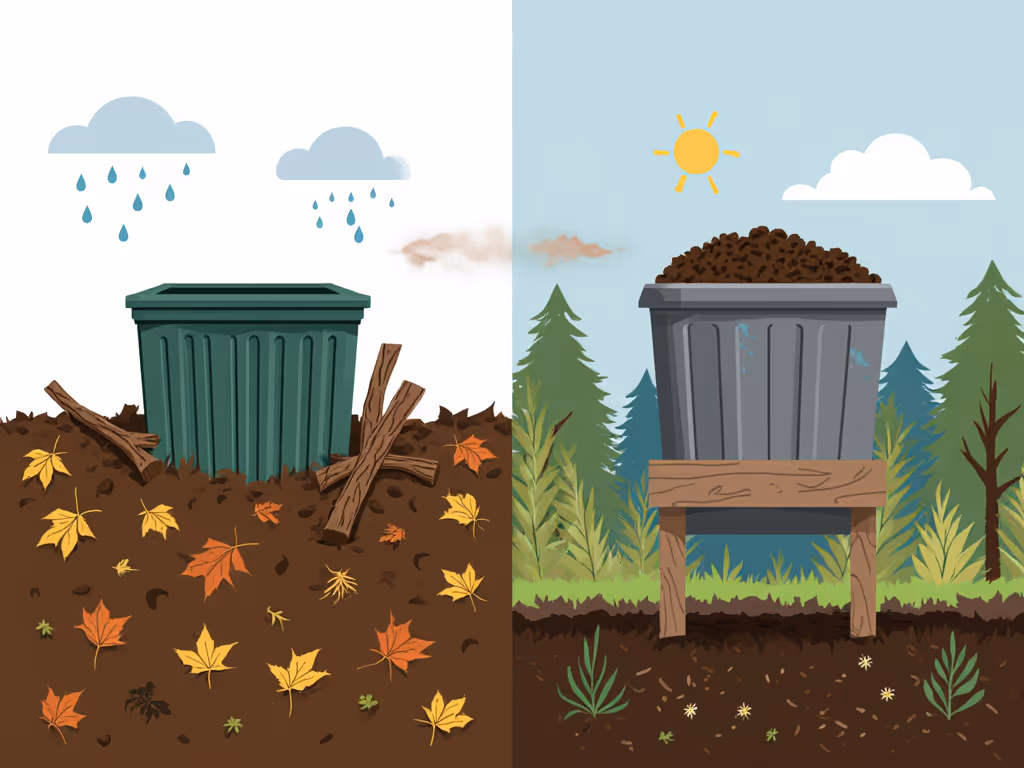 compost bin comparison infographic showing climate/space matches